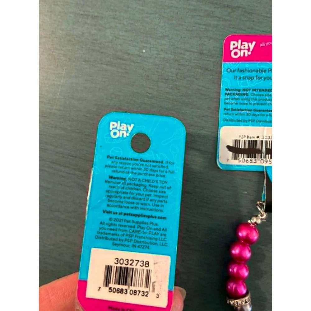 Play On! Dog Accessory Set XS/S Pink Black‎ LED Collar Leash Bark Bling Necklace